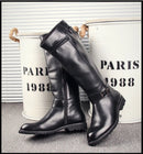 Men’s Knee High Leather Boots with Side Zipper & Buckle
